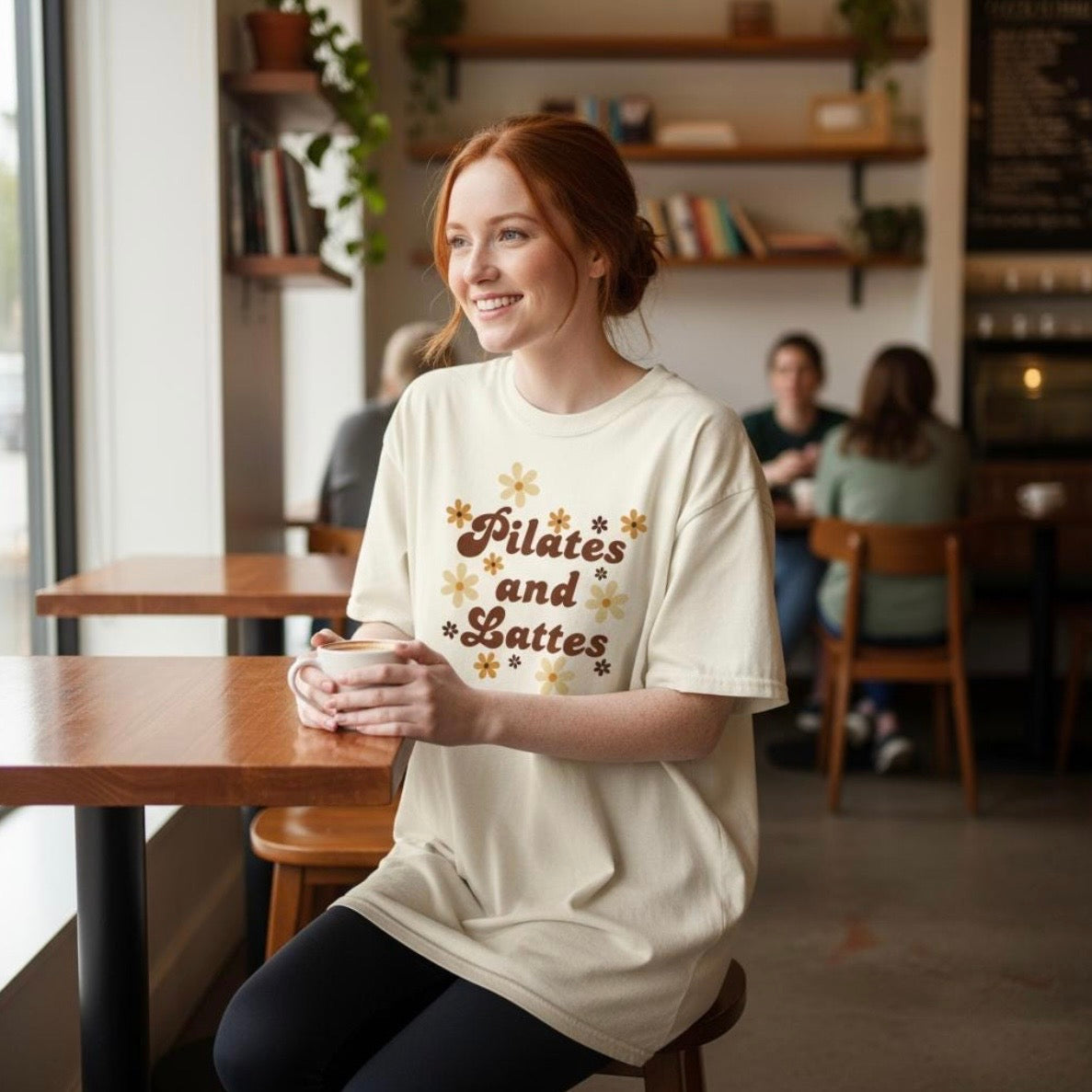 Pilates and Lattes Tee – Vintage Pilates Girl T‑Shirt