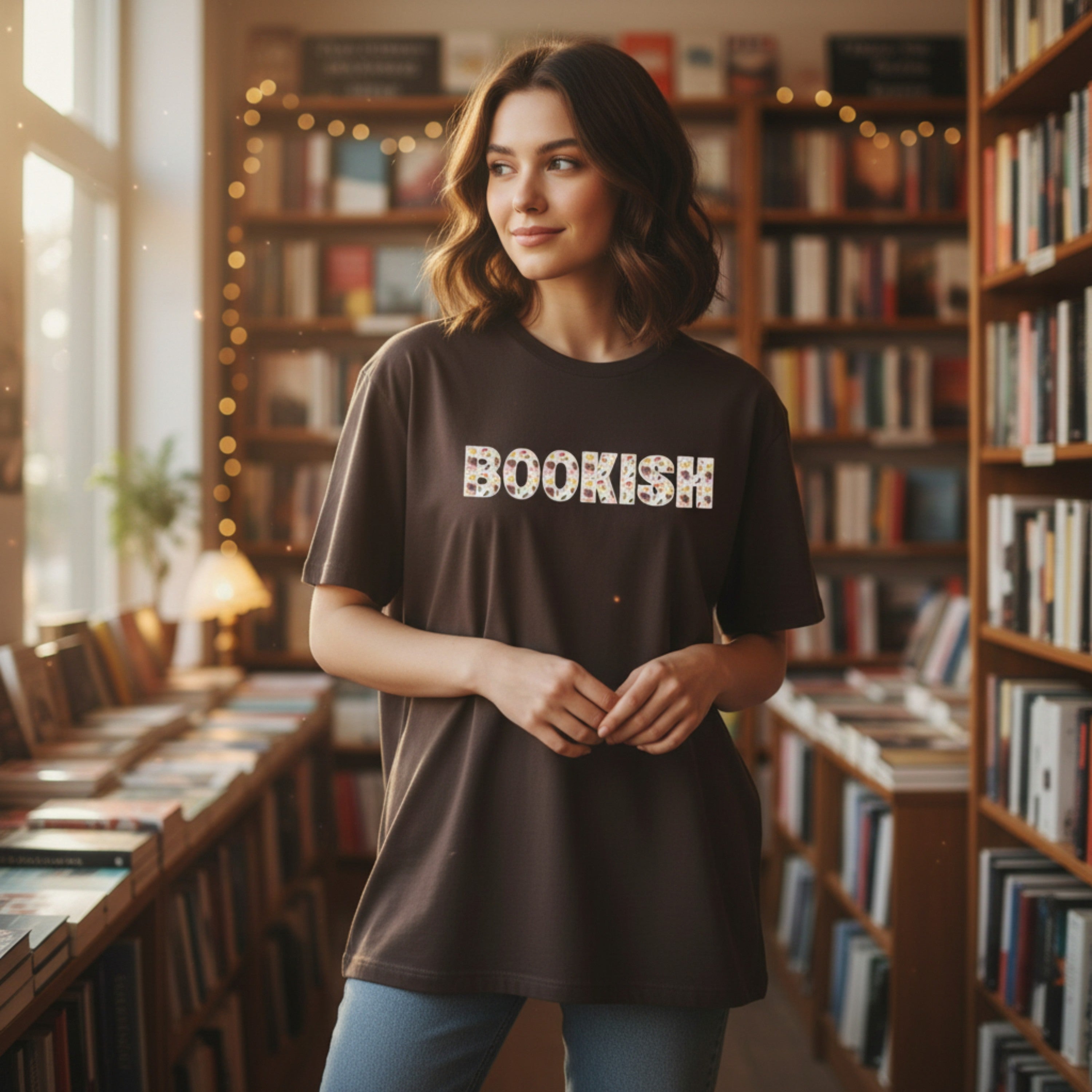 BOOKISH Floral Lettering Tee – Cosy Book Lover Aesthetic Shirt (100% Cotton)