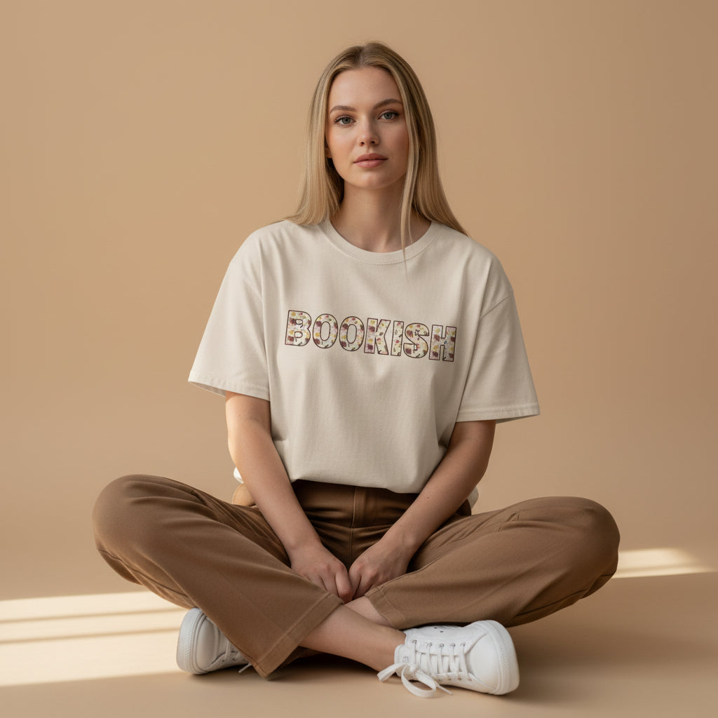 Cottagecore bookish t-shirt worn casually