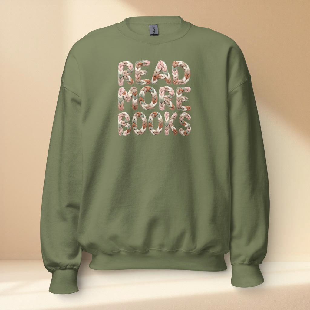 Bookish sweatshirt styled for cosy reading days.