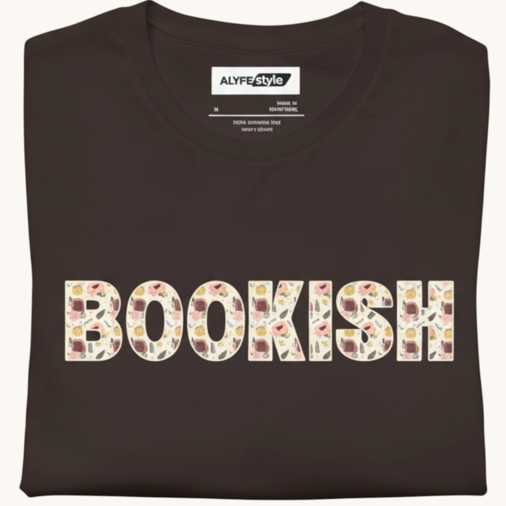 Bookish t-shirt with floral lettering design.