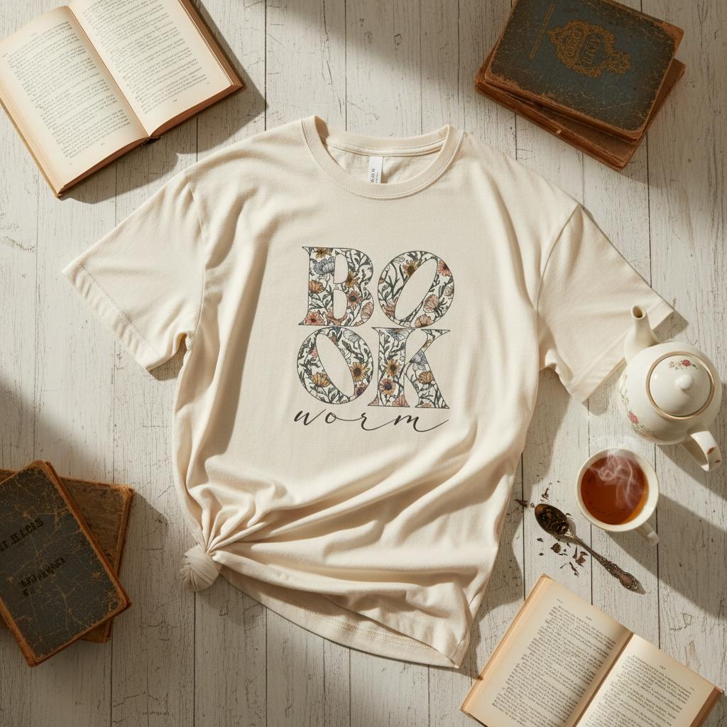 Bookworm Oversized Organic Cotton T-Shirt - Beige