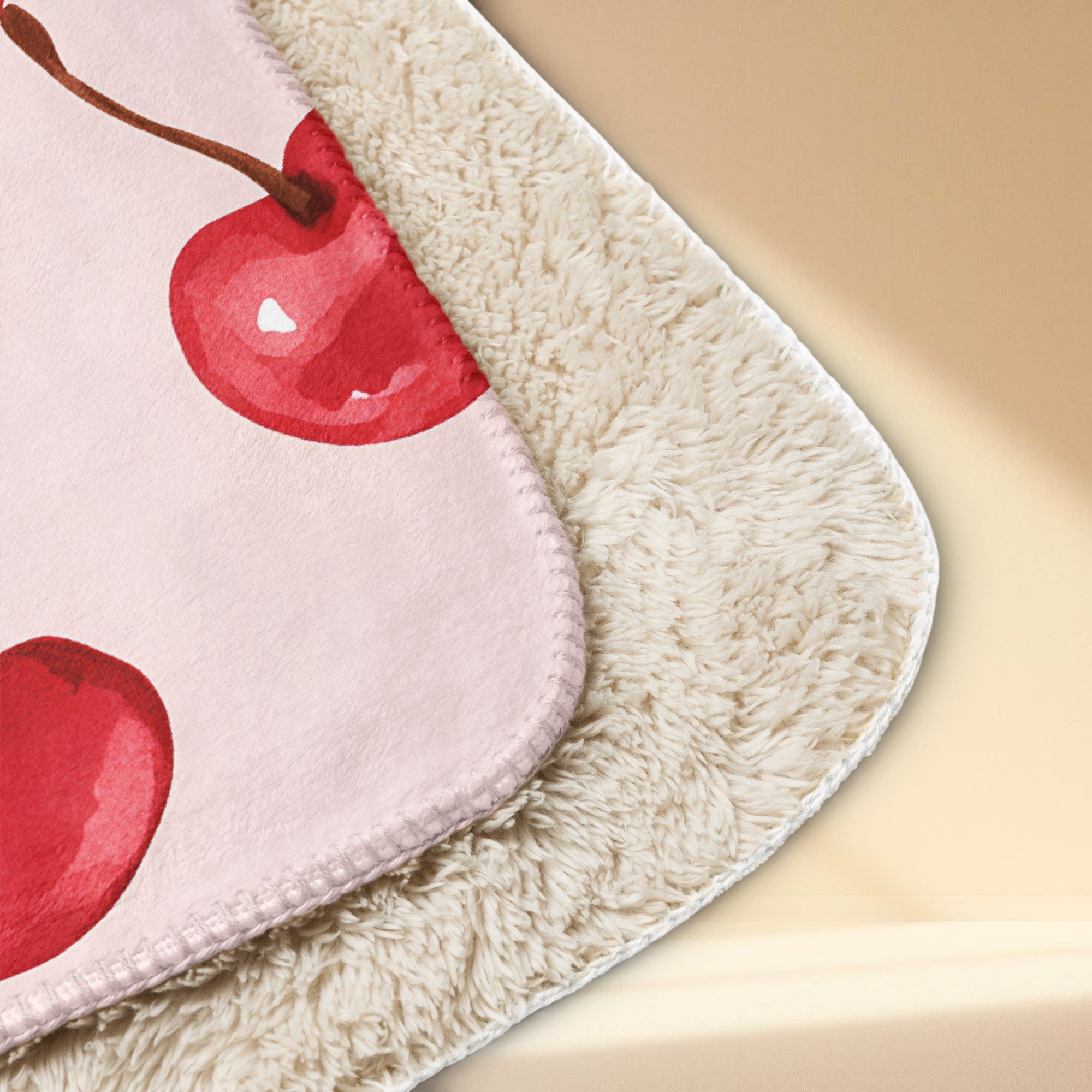 Cherry print sherpa blanket with plush fleece backing