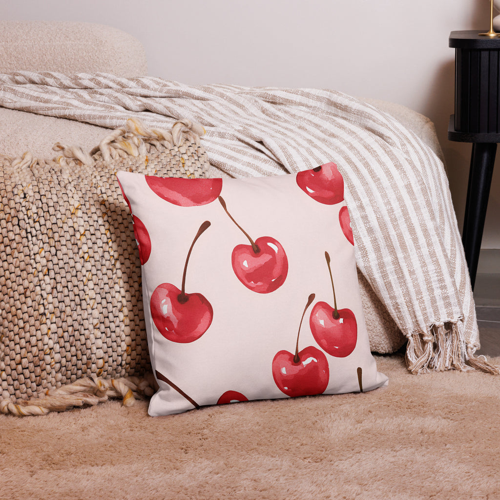 Playful cherry print scatter cushion for couch