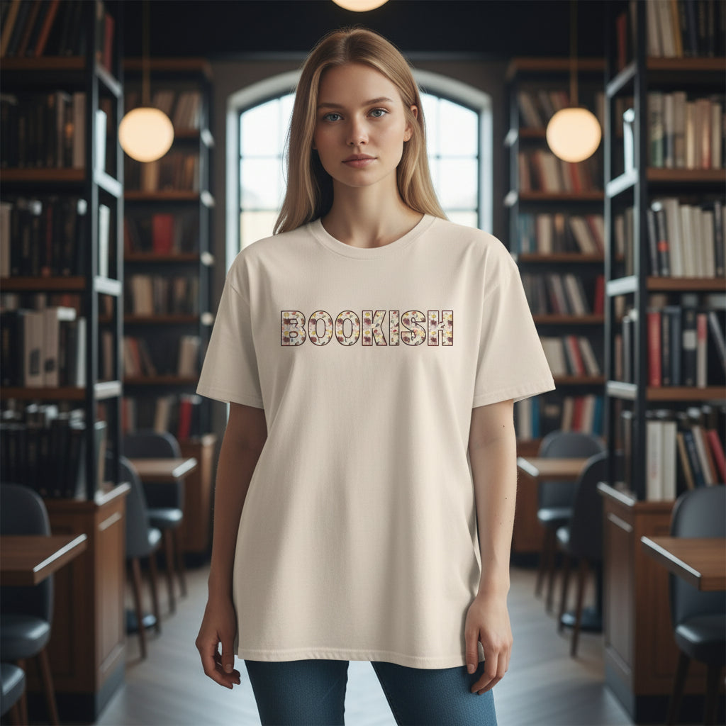 Cottagecore bookish t-shirt worn casually