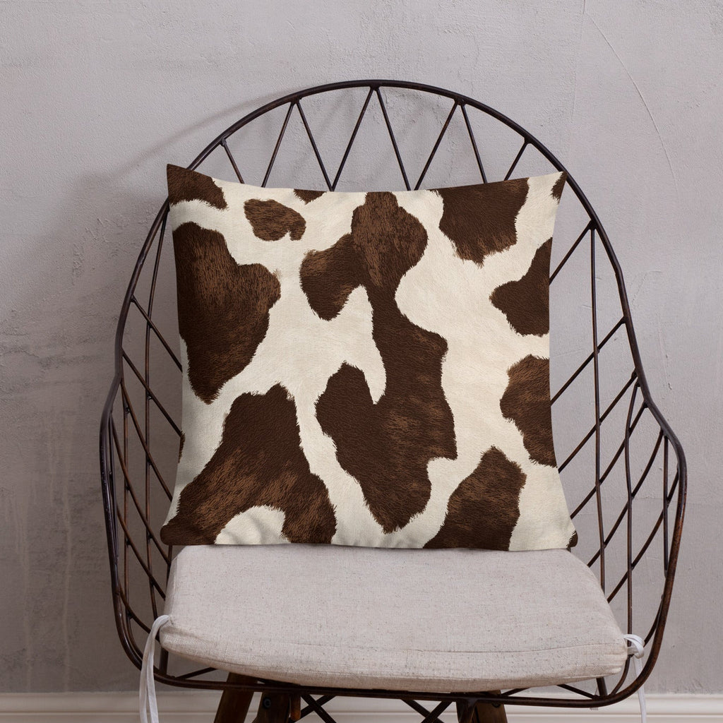 Boho cow print throw pillow with linen feel