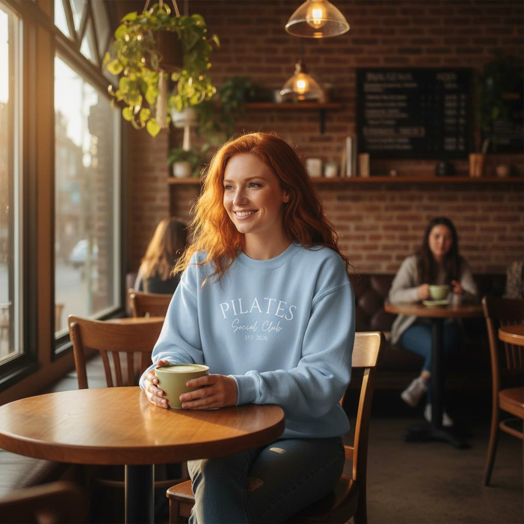 Pilates sweatshirt for women with neutral minimalist design