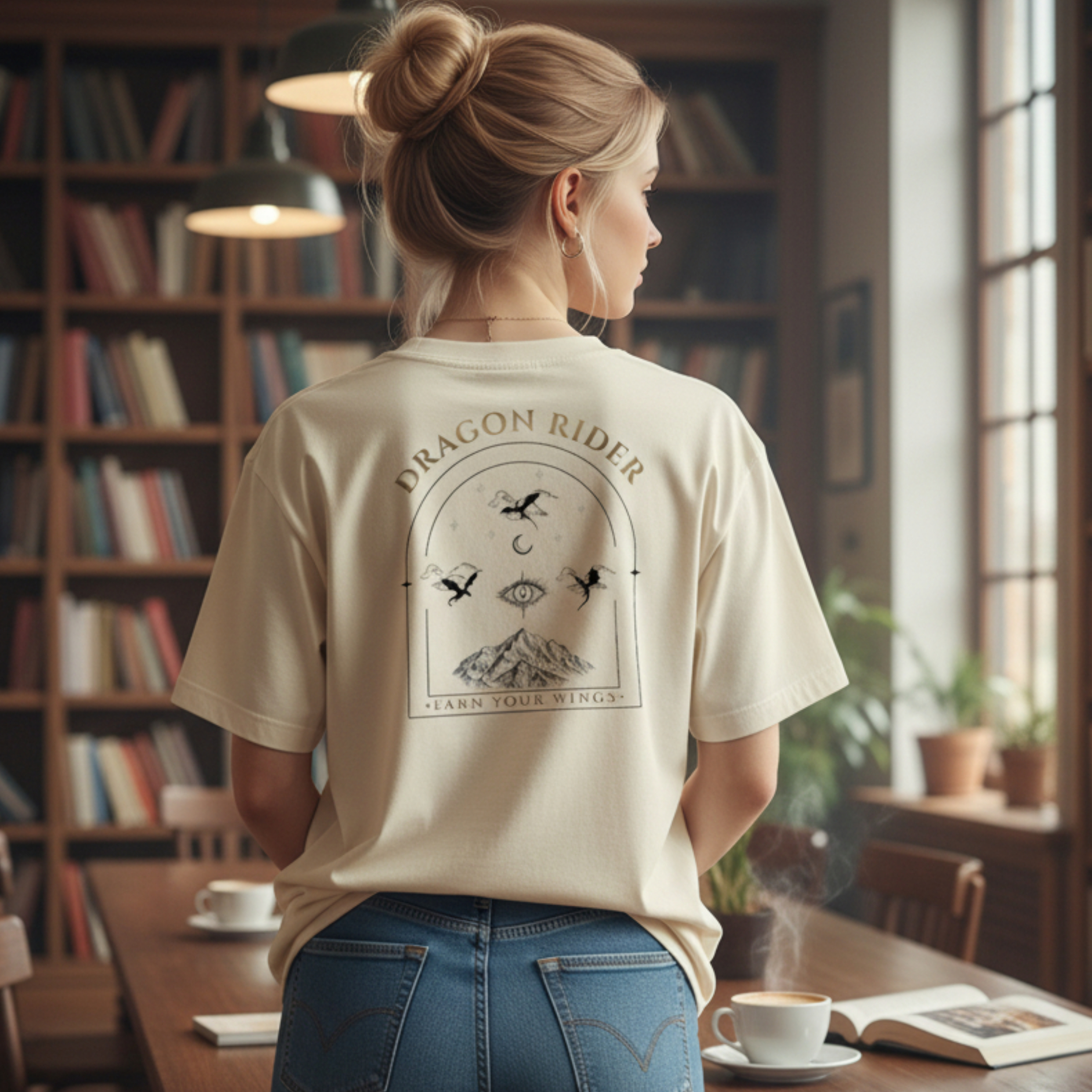 Dragon graphic fantasy t-shirt worn casually