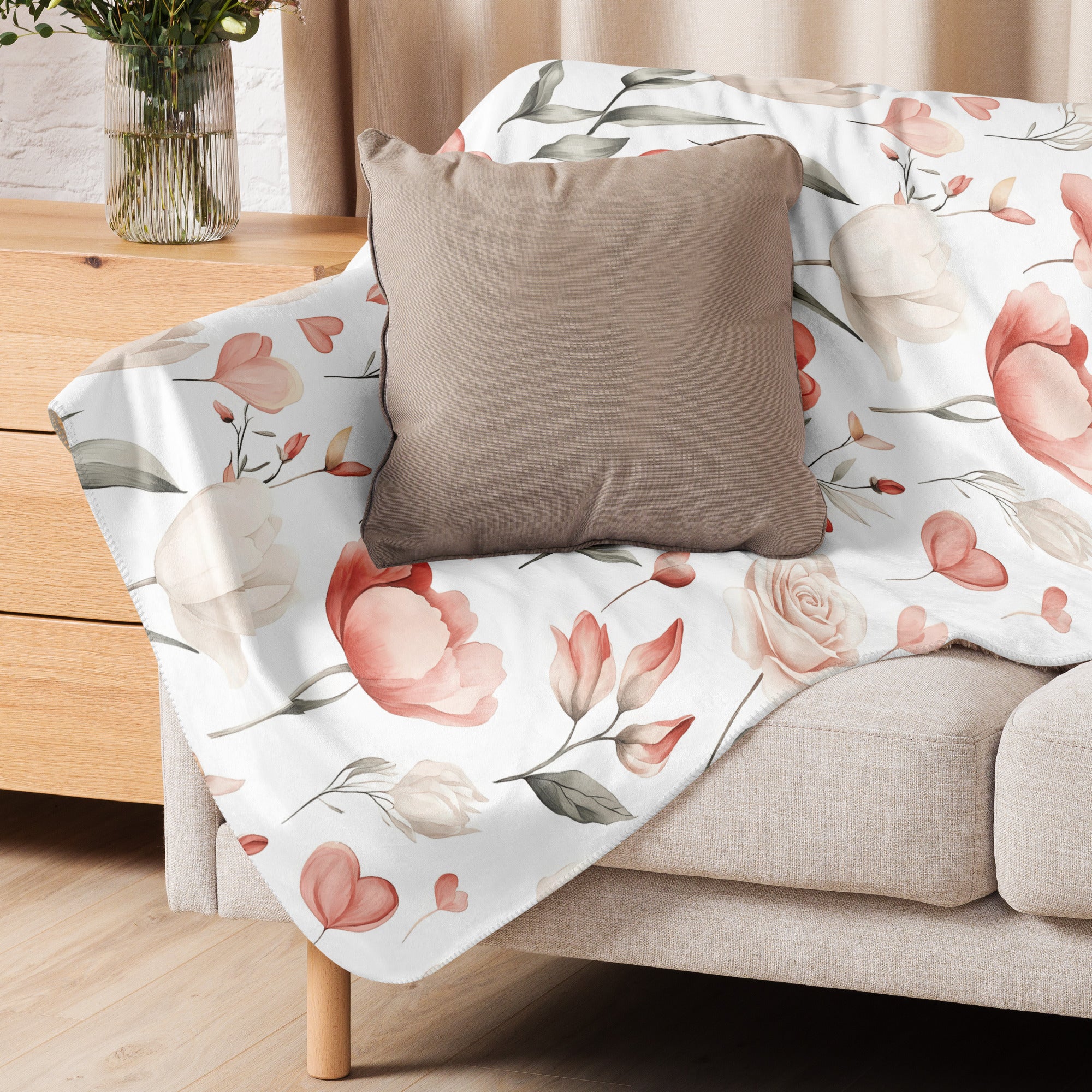 Soft floral sherpa throw blanket for cosy evenings