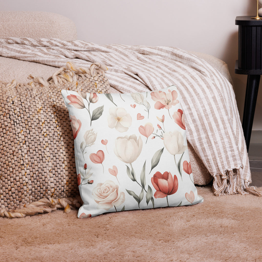 Elegant floral scatter cushion for sofa styling.