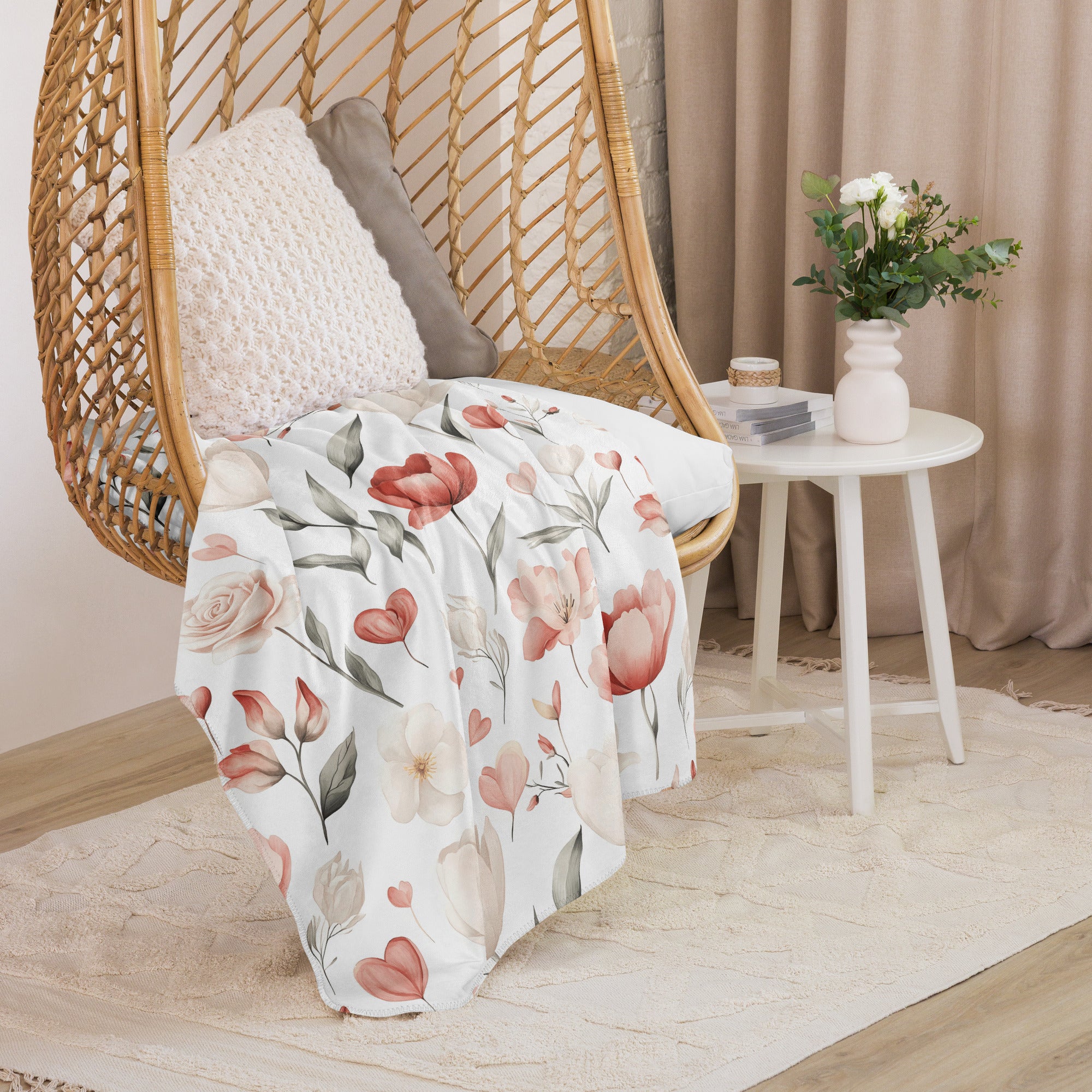 Elegant floral sherpa fleece blanket