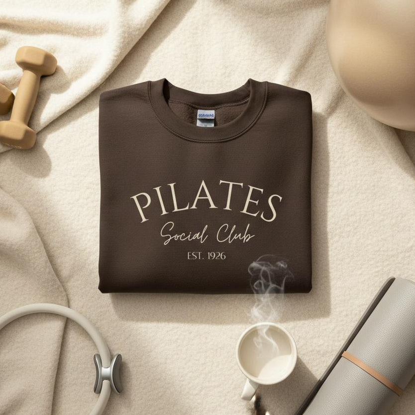 Neutral Pilates aesthetic sweatshirt styled for studio wear