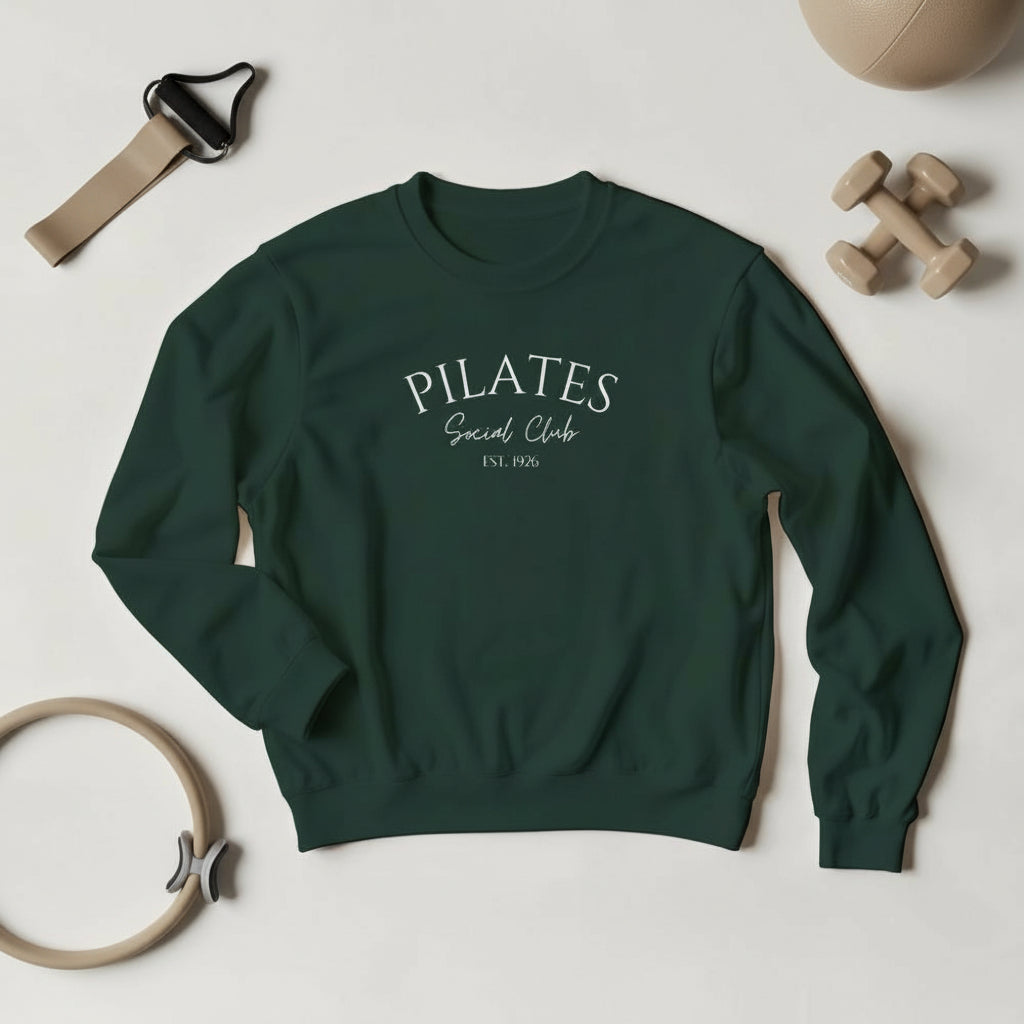 Pilates sweatshirt in dark green colourway with white minimalist text.