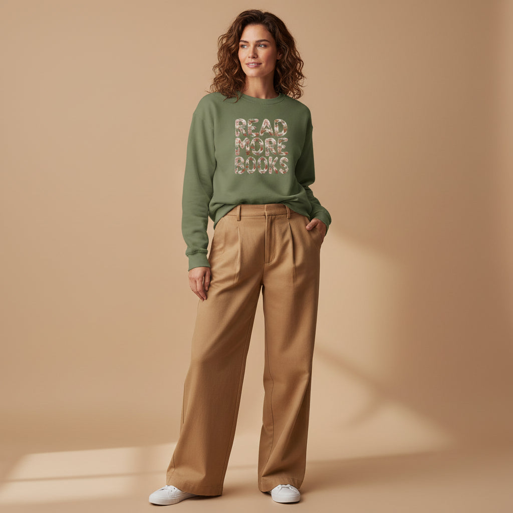 Bookish sweatshirt styled for cozy reading days