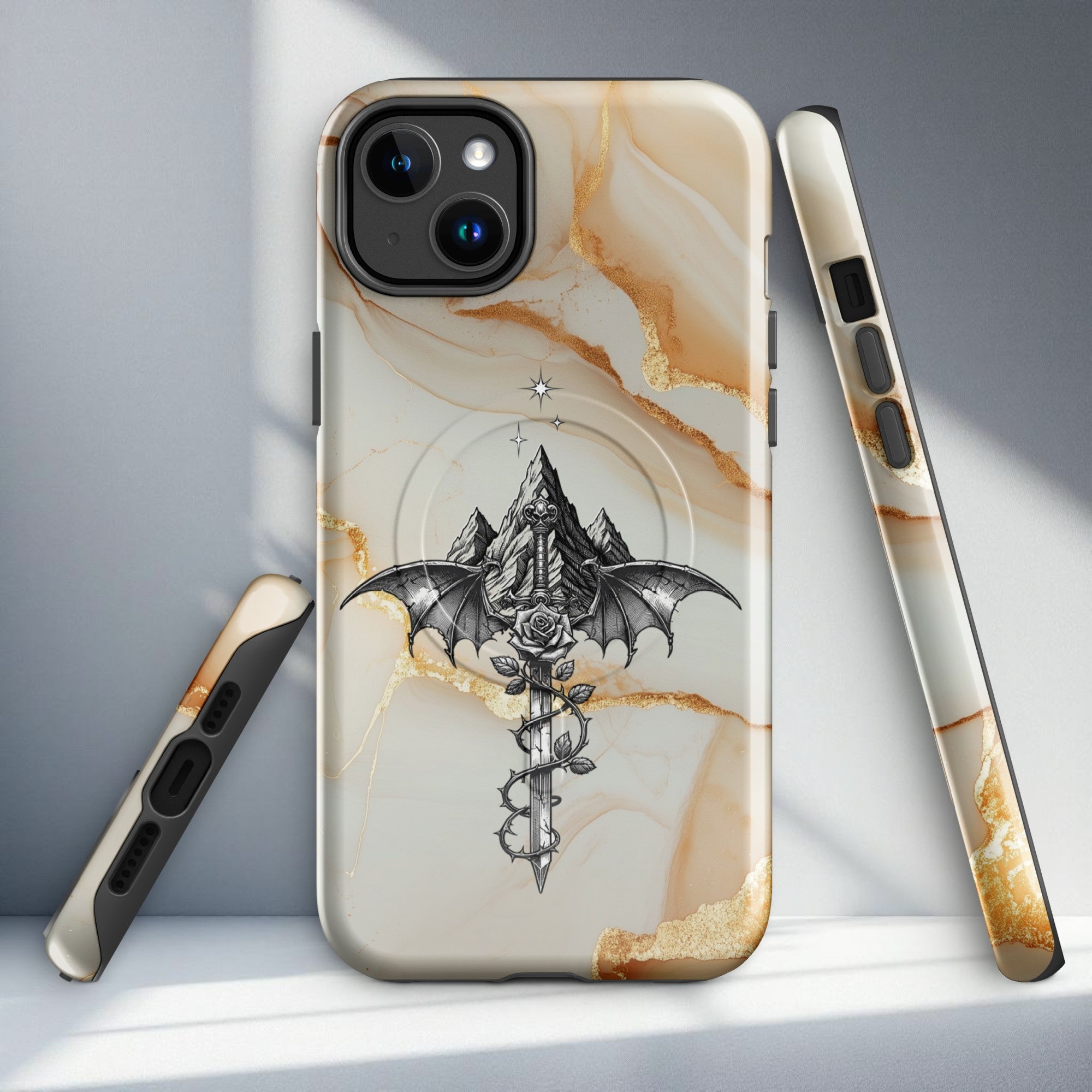 Thorns and Roses marble iphone case, romantasy aesthetic. 