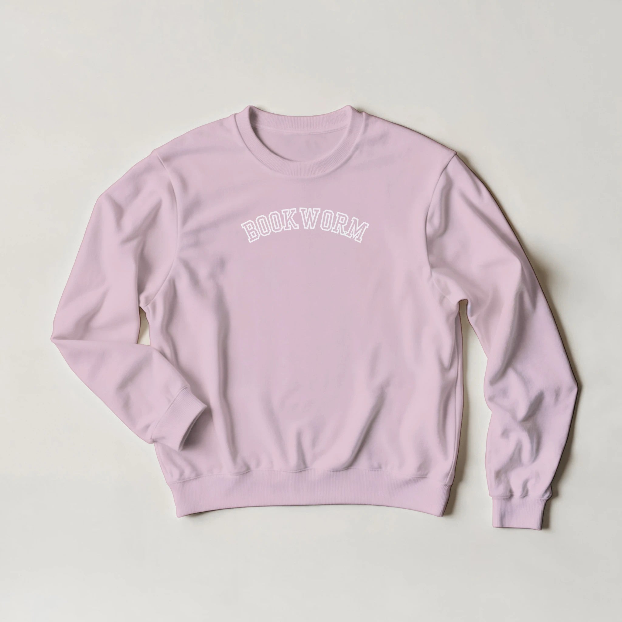 Varsity bookish sweatshirt featuring varsity bookworm text - Pink. 