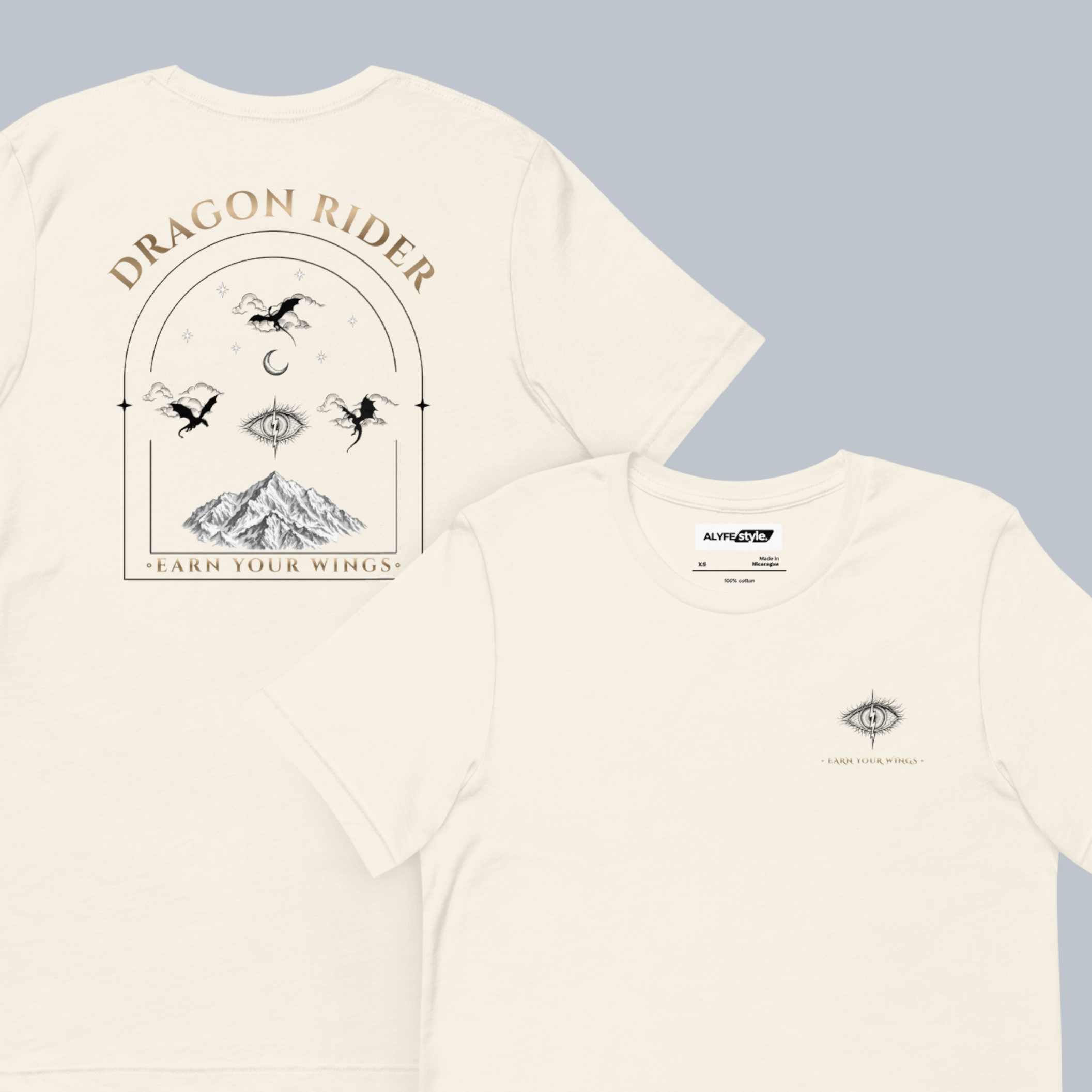 Fantasy reader t-shirt with moonlit dragon design.
