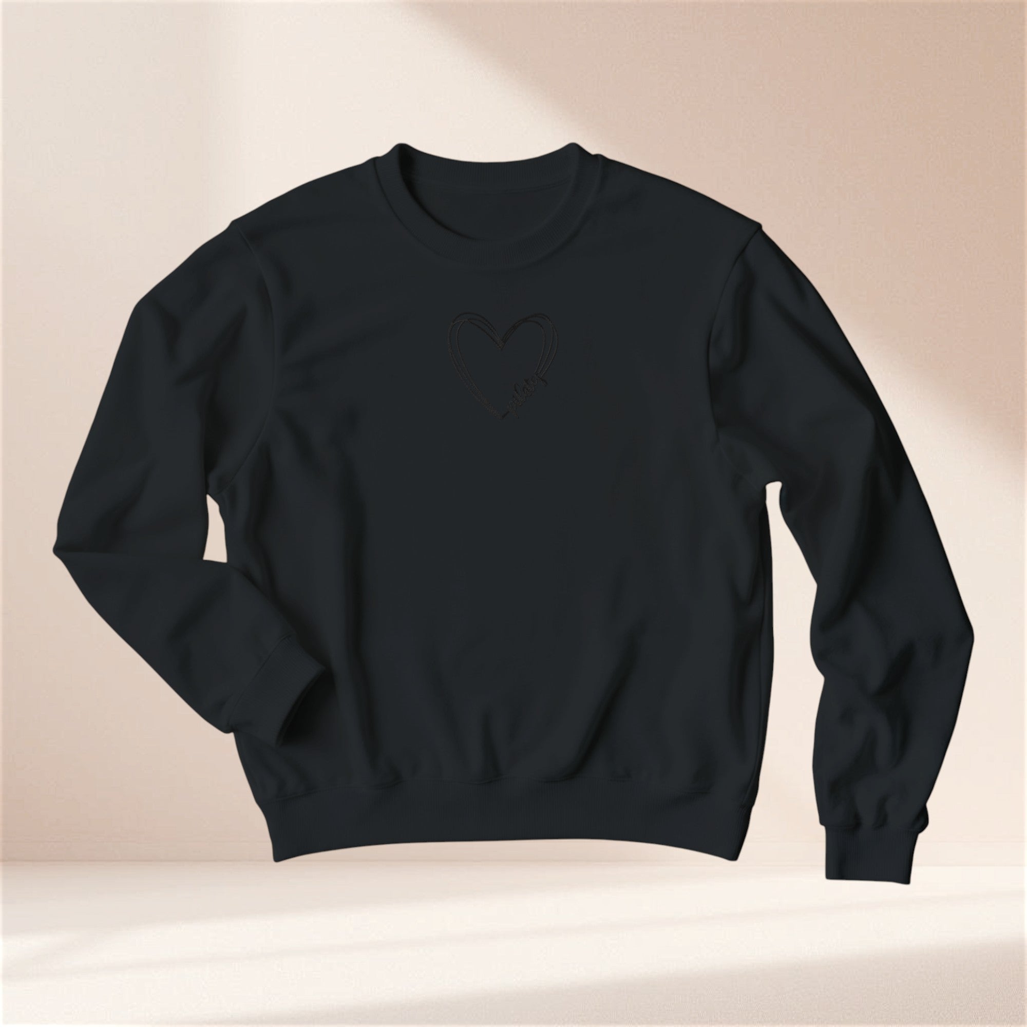 Pilates Heart Embroidered Sweatshirt – Minimal Black Crewneck