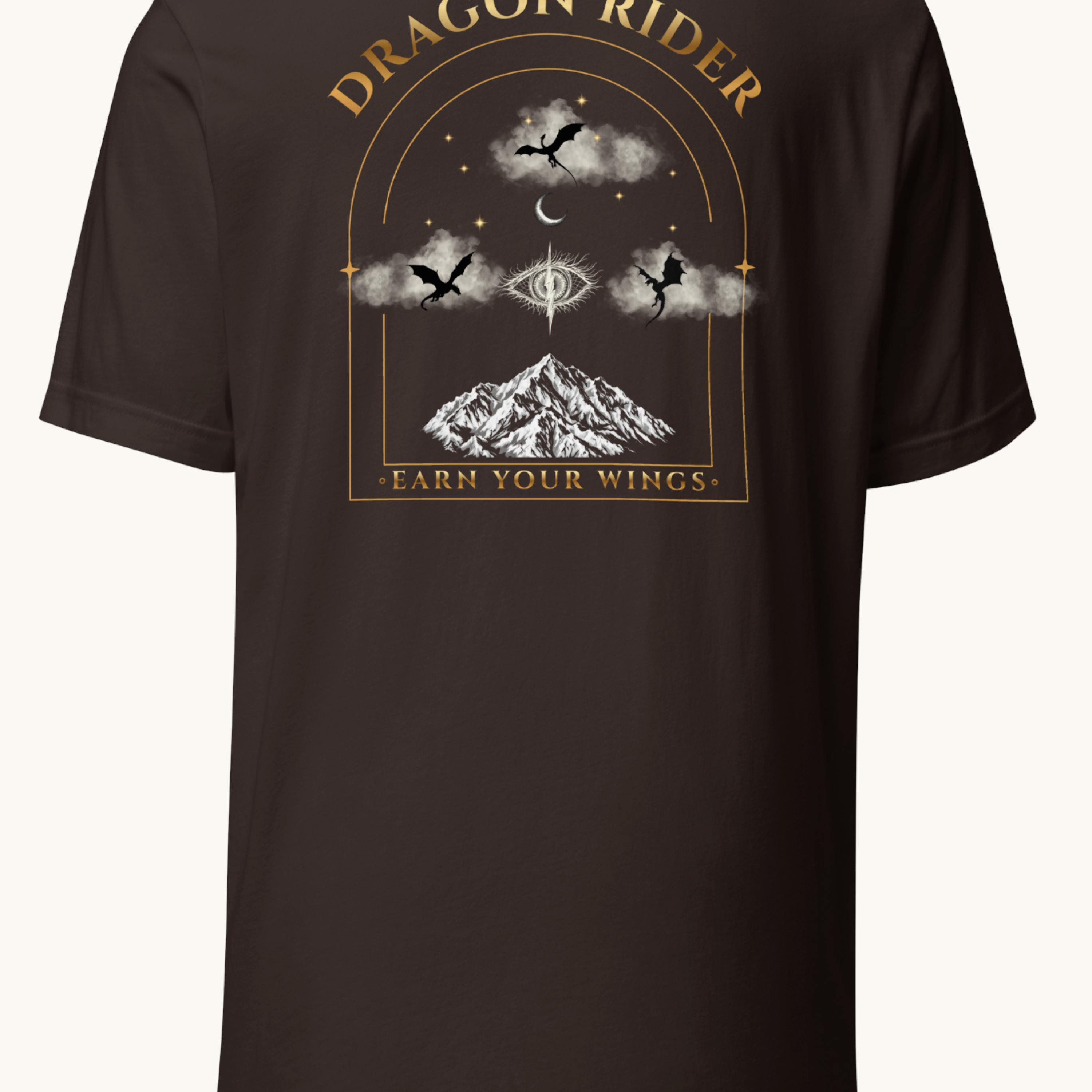 Dark fabric fantasy t-shirt with moonlit dragon graphic