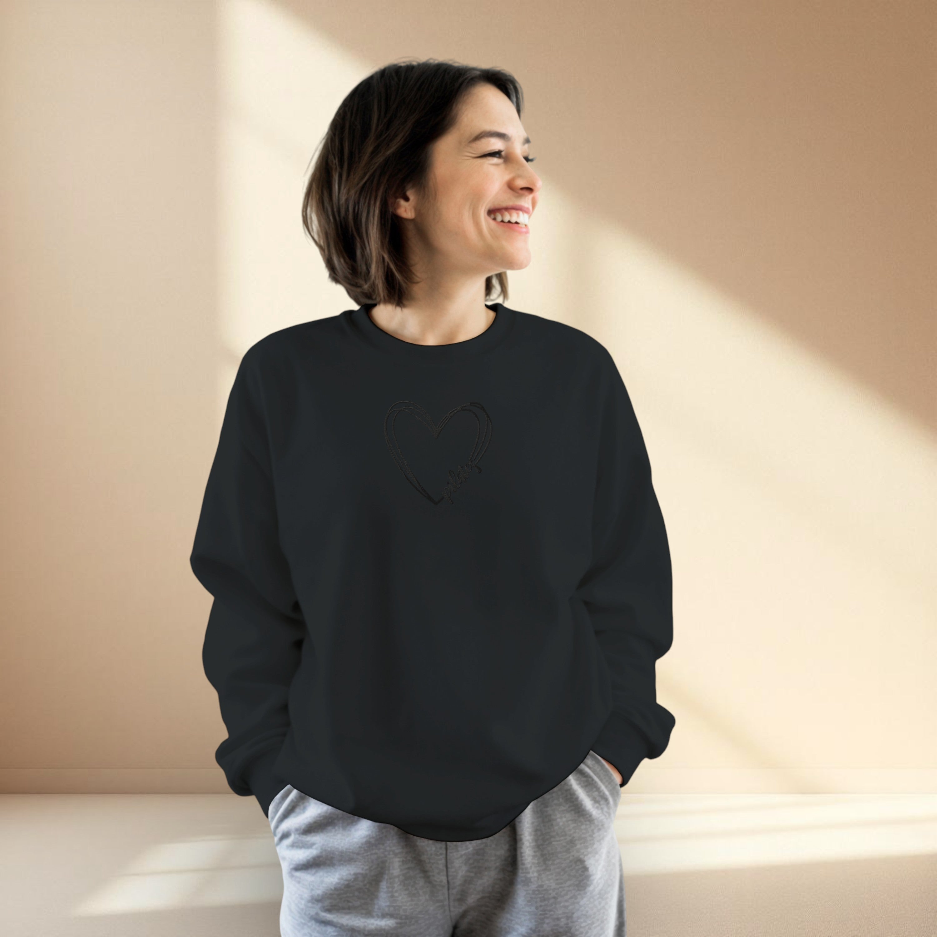 Minimal Pilates sweatshirt styled for everyday wear