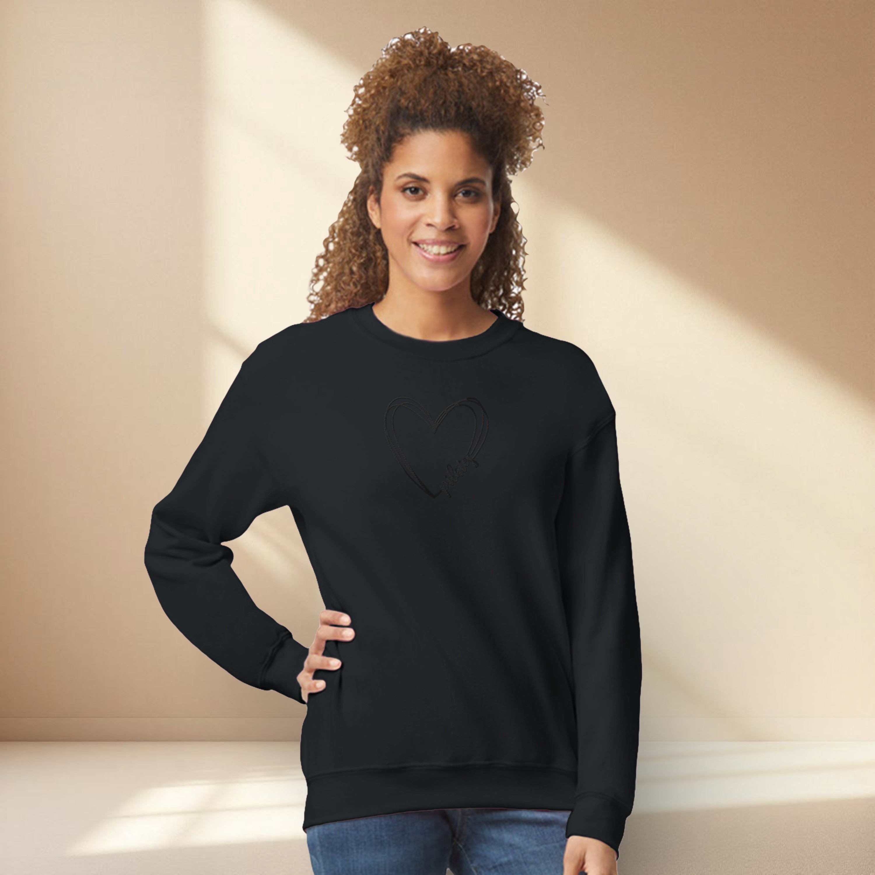 Pilates Heart Embroidered Sweatshirt – Minimal Black Crewneck