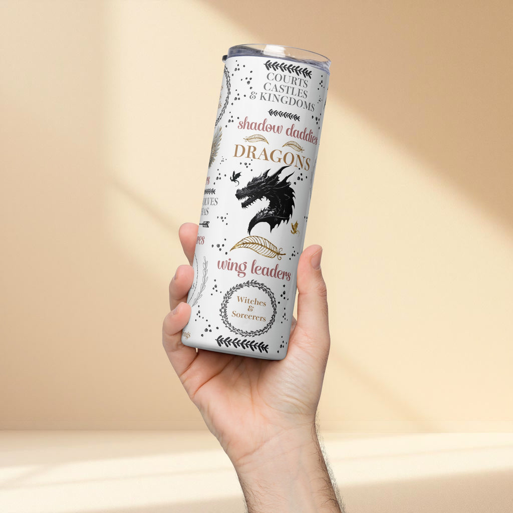 Romantasy Book Lover Tumbler – 20oz Stainless Steel Fantasy Reader Cup with Dragons, Fae & Shadow Daddies