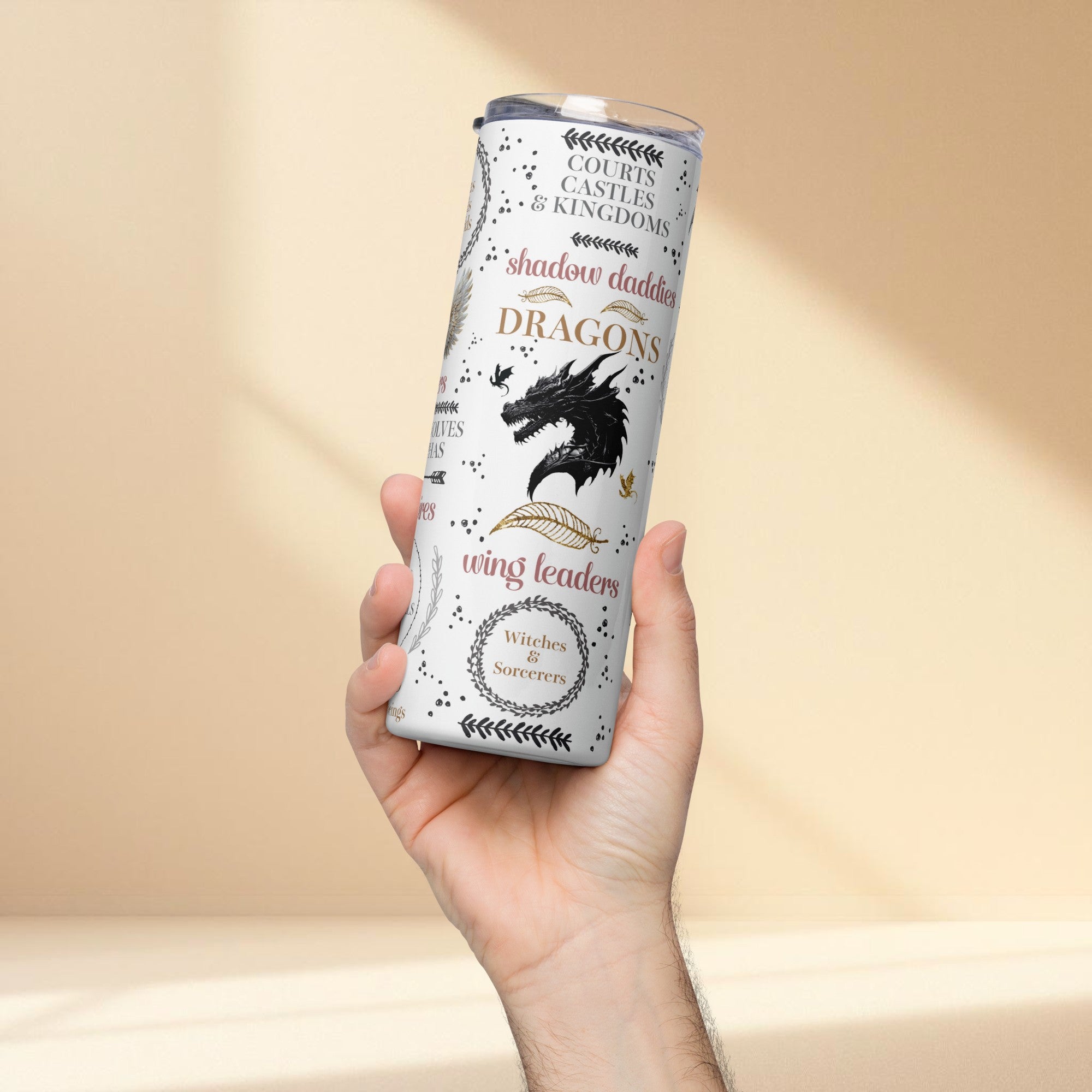 Romantasy Book Lover Tumbler – 20oz Stainless Steel Fantasy Reader Cup with Dragons, Fae & Shadow Daddies