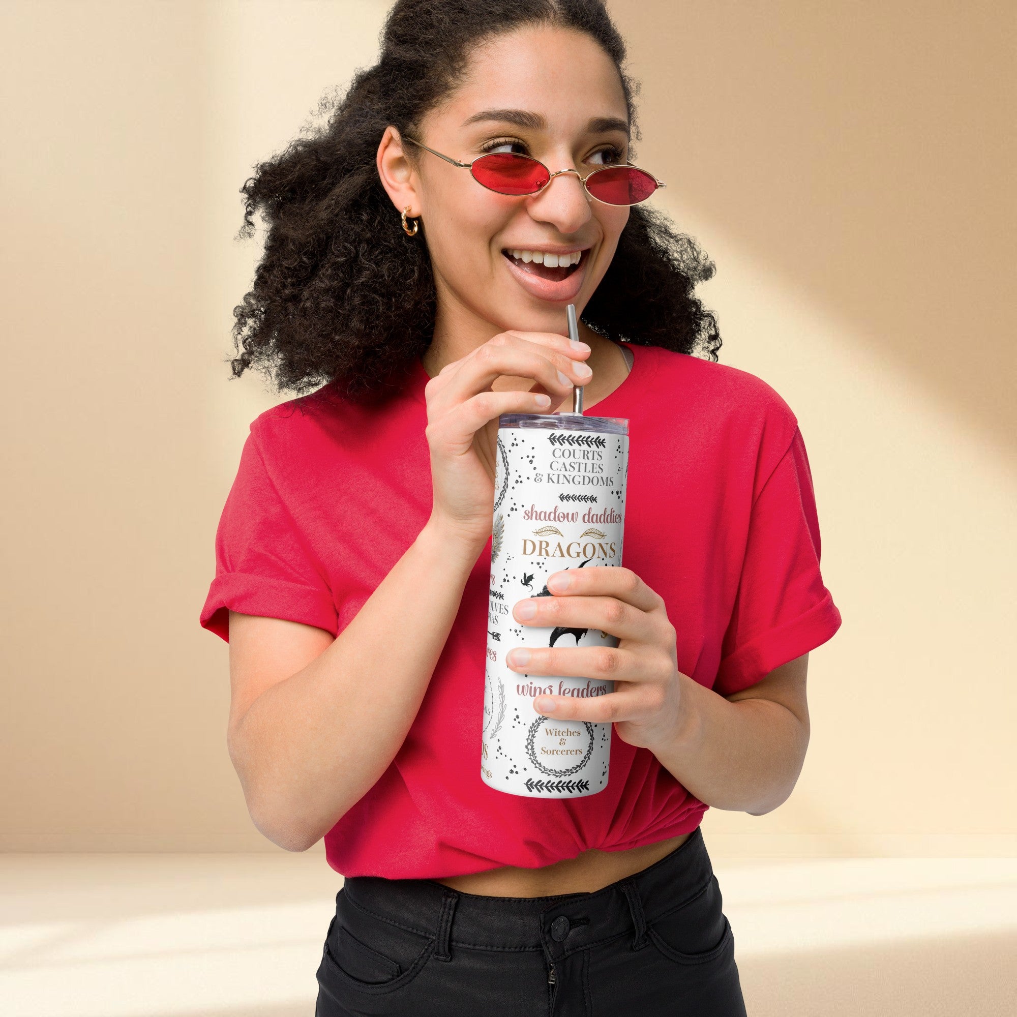 Romantasy Book Lover Tumbler – 20oz Stainless Steel Fantasy Reader Cup with Dragons, Fae & Shadow Daddies