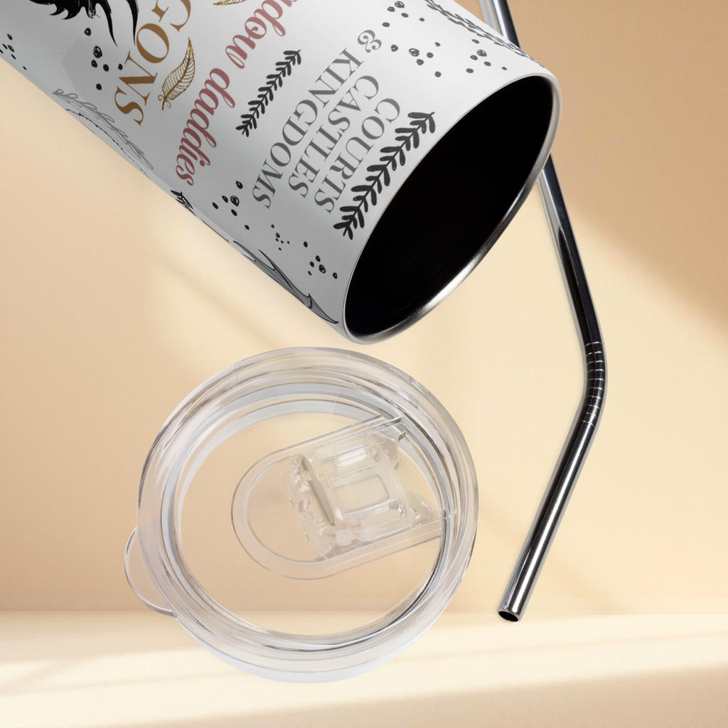 Romantasy Book Lover Tumbler – 20oz Stainless Steel Fantasy Reader Cup with Dragons, Fae & Shadow Daddies