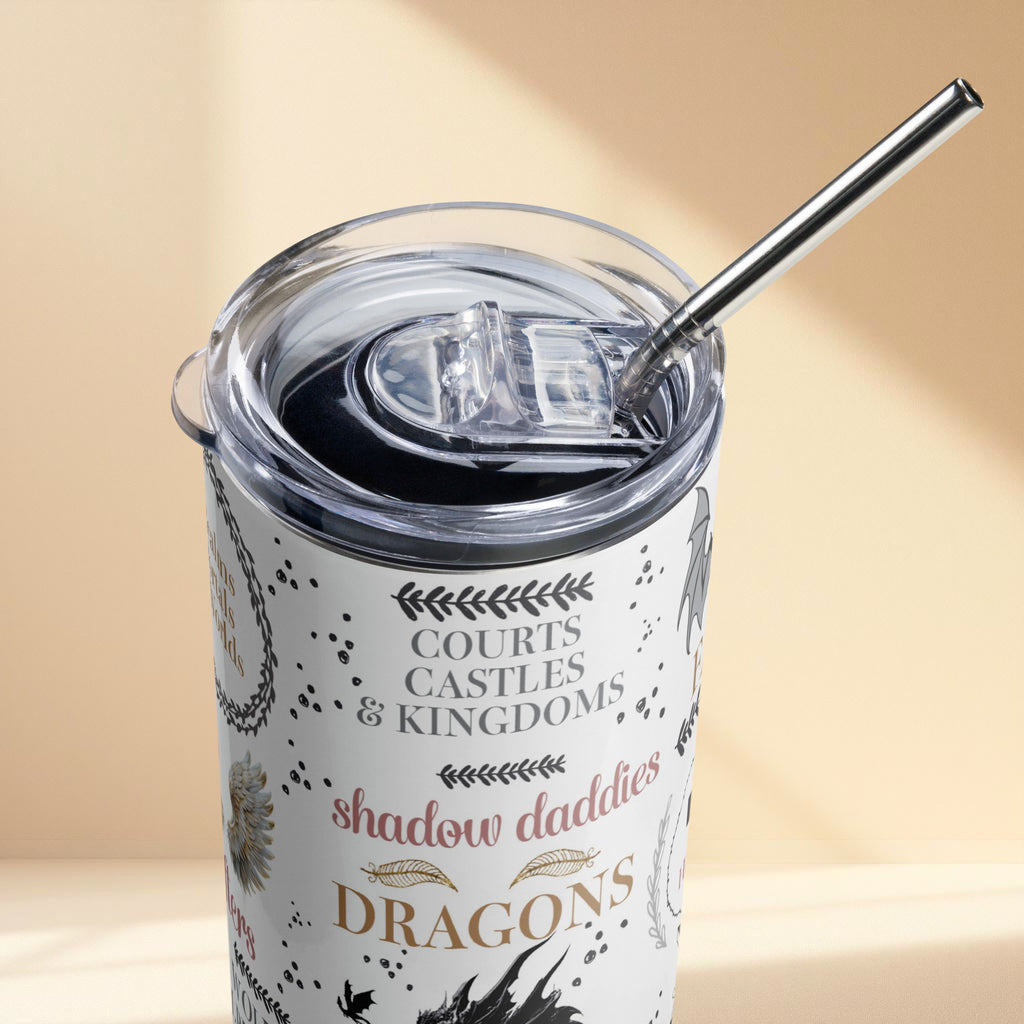 Romantasy Book Lover Tumbler – 20oz Stainless Steel Fantasy Reader Cup with Dragons, Fae & Shadow Daddies