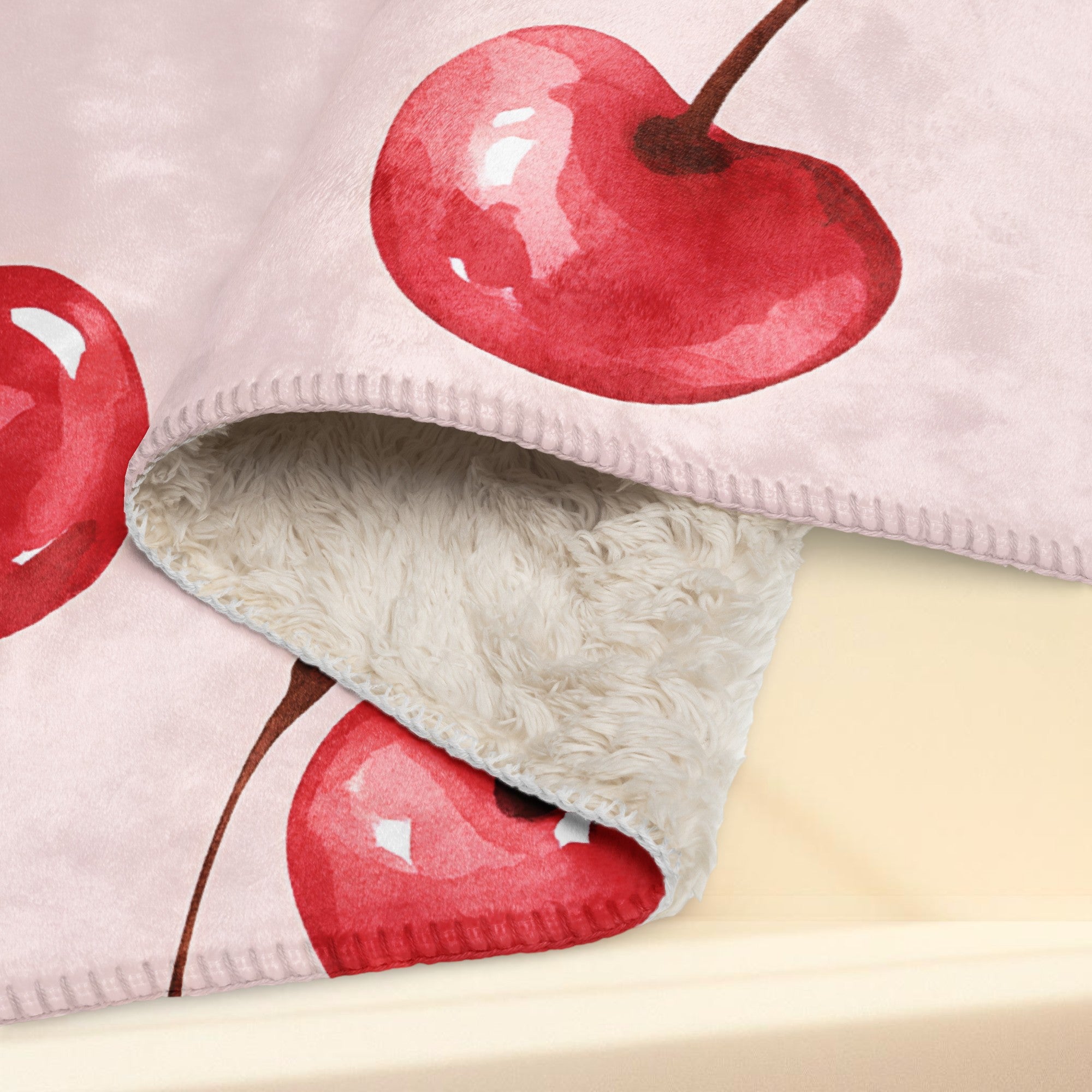Cherry Print Sherpa Blanket | Cosy Sherpa Throw